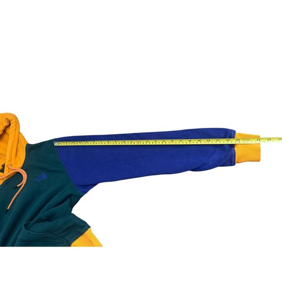 North Face TNF Blue Yellow Green Colorblock Mens Small Hoodie Sweatshirt - Picture 7 of 7
